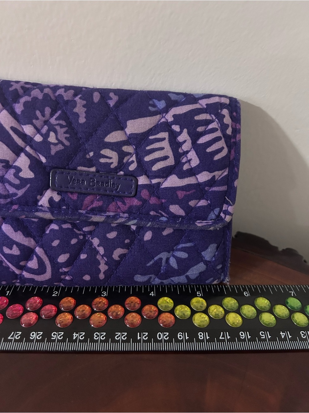 Vera Bradley Purple Quilted Floral Fold-Over Wallet - Picture 7 of 8